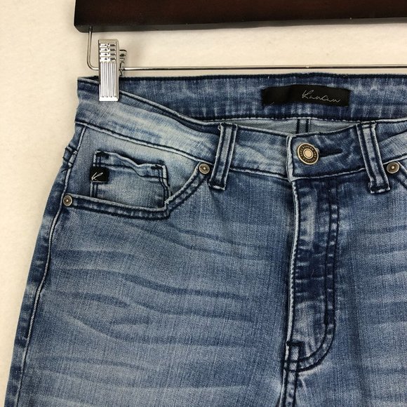 KanCan Women's Size 9/28 Mid Rise Distressed Blue Stretch Denim Skinny Jeans - Picture 9 of 13